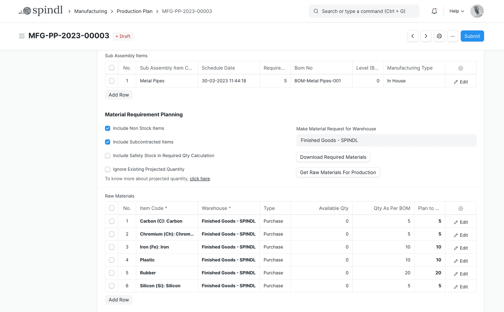 Material resource planning